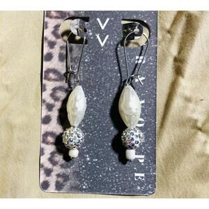 V Rhinestone Pearl Earrings